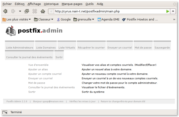 Accueil Postfix Admin